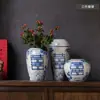Jarrón de Porcelana Azul y Blanco, Jarrón de Cerámica Jingdezhen, Arreglo Floral, Carácter de Doble Felicidad, Decoración para el Hogar China Estilo Antiguo, Jarrón Decorativo Pequeño de Porcelana para Sala de Estar
