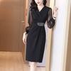 Vestido elegante de verano 2023 para mujer, estilo occidental, ajustado, con escote en V y corte A, largo medio, color negro