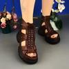 Sandalias Romanas de Plataforma Peep-Toe Estilo Nuevo 2026 para Mujer, Botines de Verano Calados con Tacón Grueso, Tacón Medio de Piel Sintética