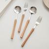 Tenedor Cuchara de Acero Inoxidable 304 Antiguo Tenedor Cuchara de Postre de Acero Inoxidable Madera de Ala de Pollo Tenedor Cuchara de Sentido Avanzado