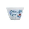 Taza de Té Rayada Azul y Blanca Pintada a Mano de las Dinastías Tang y Song, Juego de Té Kung Fu, Cerámica con Esmalte Debajo Sandía Taza Individual Pequeña para el Hogar