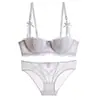 Ropa Interior Sexy de Algodón para Mujer, Estilo Delgado de Verano, Push-Up para Pecho Pequeño, Sujetador de Encaje Hueco, Set de Sujetador con Lazo Transpirable