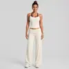 Conjunto de yoga transfronteiriço para mulheres, top esportivo sem mangas com gola halter color block, aparência de duas peças, cós dobrável, conjunto de calças compridas para corrida e fitness