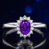 Anillo de compromiso de princesa con gema de color, clásico europeo y americano, con diamante, circonita y zafiro ovalado para mujer