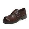 Primeira Camada Couro Fivela Estilo Britânico Mocassins Femininos 26 Outono Novo Solado Grosso Sapatos Pequenos de Couro Esculpido Brogue Sapatos Únicos