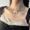 Elegante Collar Colgante Anillo Dorado Estilo Europeo y Americano para Mujer Lujo Accesible Cadena de Clavícula de Gama Alta Collar de Moda Versátil