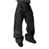 Jeans de diseño retro americano curvo con botones largos transfronterizos para hombre, pantalones holgados de pierna ancha de longitud hasta el suelo de alta costura para otoño, modernos