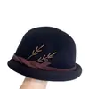 Elegante Boina Retro de Espiga de Trigo para Mujer, Sombrero de Fieltro de Lana Australiana para Otoño e Invierno, Sombrero Resistente de Doble Modo, Versátil Sombrero de Azafata