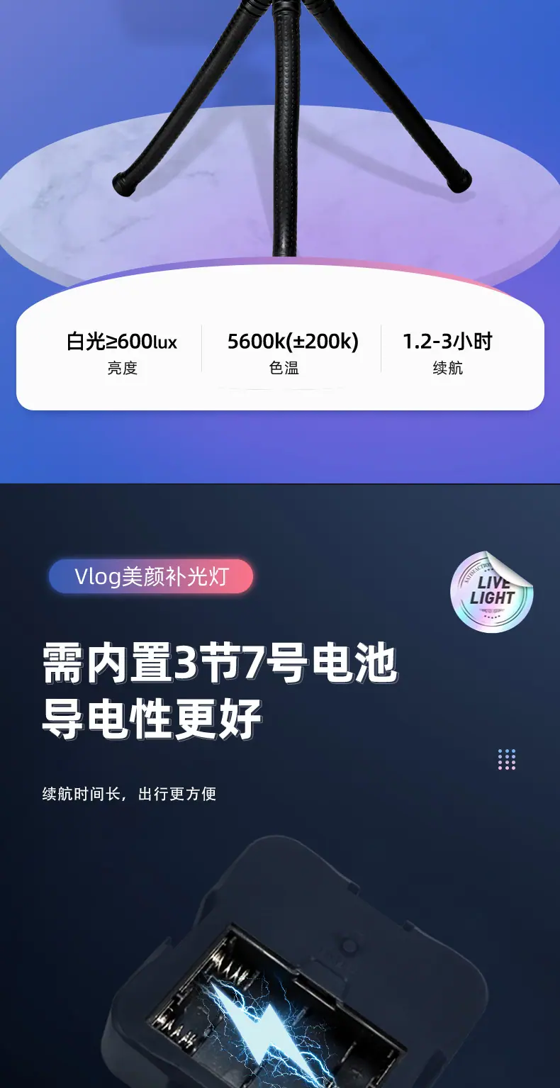 多功能桌面口袋补光灯 抖音直播相机单反vlog方形灯自拍氛围灯