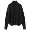 Casaco de mangas morcego de sete agulhas, xale, versátil, modelagem solta, afina a silhueta, suéter de cashmere liso, cardigã de tricô feminino, manga longa
