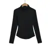 Camiseta Básica de Cuello Alto Elástica Otoño e Invierno Sexy Interior Manga Larga Moda Versátil Ajustada Top