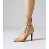 Sandalias de Tacón Alto Nuevas para Mujer de Primavera y Verano, Dulces Suelas de Goma, Zapatos Negros de Talla Grande para Mujer, Tacones Altos Romanos de Boca de Pez con Cordones