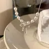 Colar Francês Retro com Laço de Pérolas para Mulheres, Design Nicho em Renda Vazada, Corrente para Clavícula, Colar Estilo Coreano de Luxo Leve
