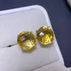 Brincos de Citrino Amarelo Natural, Cor Linda, Prata S925 Finamente Trabalhada com Pedra Principal Incrustada Tamanho 12*12mm
