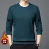 Nueva Sudadera de Forro Polar Otoño e Invierno para Hombre, de mediana edad, Camiseta Cálida de Cuello Redondo, Camiseta Básica Casual de Capa Interior con Mezcla de Seda