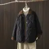 Chaqueta de plumón de algodón acolchada con rombos, cuello camisero de color block, estilo Chanel pequeño, para mujer, invierno, estilo coreano, ligera, acolchada, cálida, abrigo de algodón, prenda de abrigo corta