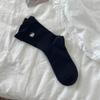 Calcetines para Mujer Primavera y Otoño Encaje Boca de Burbuja Calcetines de Media Caña Bordado de Gato Calcetín Apilado Calcetines Lindos Estilo Japonés Calcetines Sin Costuras
