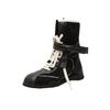 Novo Estilo Outono e Inverno Moda Desértica Cor Retro Color-Blocking Versátil Cadarço Zíper Lateral Estilo Caça Botas de Treinamento Alemão Martin para Mulheres