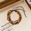 Pulsera apilable de extracción estilo étnico retro con cuentas de vidrio y ágata de múltiples capas, Pulsera de moda y versátil, Pulsera simple