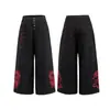 Estilo High Street Americano Bordado de Dragón con Borde Rojo Botones Pantalones Curvos de Mezclilla Unisex Marca de Diseñador Tendencia Pantalones Sueltos de Pierna Ancha