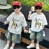 Conjunto de Verano de Manga Corta para Niños 2026 Nuevo Fresco Guapo Bebé Niño Conjunto de Dos Piezas de Moda Ropa Coreana de Verano para Niños