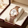 Jinlangda Transfronterizo Personalizado Comercio Exterior Transmisión en Vivo Reloj para Mujer Malla Rosa Dorada Correa de Malla Reloj de Moda Simple de Nicho para Mujer OEM