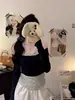 Nuevo Conjunto de Dos Piezas Bloque de Color Chaleco Halter Camisa de Manga Larga Adelgazante Versátil Bodycon Chica Atrevida Otoño/Invierno Top de Punto Mujer