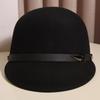 Sombrero para Mujer Otoño e Invierno Hebilla de Cinturón Lana Inclinado Estilo Ecuestre Coreano Retro Británico Montar Jinete Sombrero de Copa Versátil de Moda