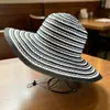 Chapéu Dobrável Verão Listrado Chapéu de Pescador Feminino Novo Estilo Longo Chapéu de Proteção Solar Chapéu Bucket da Moda Chapéu de Sol para Cabeça Grande