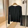 Camiseta/Blusa de Manga Longa Canelada com Gola Henley Feminina Casual Versátil Efeito Emagrecedor Base Top 25 Novos Estilos 479591