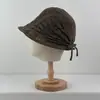 Sombrero de Pescador Hueco Tejido de Moda Versátil Estilo Coreano para Mujer, Sombrero de Sol para Exteriores con Cuerda de Mariposa Lisa, Sombrero de Playa