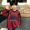 Camiseta de manga larga de algodón puro para niños, moda de primavera y otoño, capa base para niños, cuello redondo de dibujos animados, top holgado estampado versátil, camiseta moderna