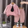 Traje de Primavera para Niños Nuevo Coreano Color Puro Chaleco de Punto Bebé Primavera y Otoño Casual Camisa con Cuello Mao Conjunto de Tres Piezas