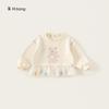 Frete Grátis Roupa Infantil Meninas Primavera e Outono Blusas Gola Redonda Estampa Ursinho Fofo Barra com Pompons Moletom para Bebê Menina