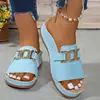 Sandálias Femininas de Salto Anabela com Solado Grosso 2026 Novo Modelo Moda Casual Fashion Simples Fivela de Metal Sandálias Peep-Toe Tamanho Grande