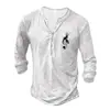 Nueva Camiseta de Manga Larga para Hombre de Moda Callejera Estilo Europeo y Americano de Venta Caliente Transfronteriza con Abertura Frontal, 7 Botones y Estampado Digital 3D