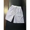 Comércio Exterior Xadrez Azul Gaze Fina Secagem Rápida Esportivas Calças de Cinco Pontos Verão Férias Havaianas Calças de Praia Shorts Masculino