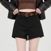 Shorts de Camurça Preto para Mulheres Outono e Inverno 2026 Cintura Alta Emagrecedor Solto Casual Linha A Perna Larga Calça Boot 14467