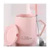 Caneca de Cerâmica com Tampa e Colher Grande Capacidade Personalizada Criativa Doméstica Tendência Copo para Beber Caneca de Leite de Cerâmica