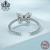 Evelle Moda Sterling Silver s925 Rosa Borboleta Torção Anel de Abertura Simples Zircon Retro Anel Jóias