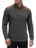 Ropa de punto con jacquard texturizado para hombre, cuello alto, patchwork en hombro y manga, parche, sudadera con capucha de manga larga deportiva