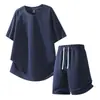 Traje deportivo casual de algodón puro para hombre, camiseta de manga corta holgada de estilo urbano y pantalones cortos de verano, conjunto de dos piezas transpirable para hombre