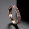 Anel Jinse Totalmente Cravejado com Diamantes Anel de Latão com Zircônia Microincrustada Moda Europeia e Americana Joia Simples Feminina com Duas Fileiras de Diamantes
