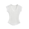 Top Camiseta Sexy Cintura de Hormiga Verano 2025 Nuevo Ajuste Ceñido Adelgazante Cuello en V Hombro Derecho Camiseta Básica Adelgazante