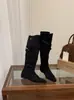 Botas de tacón bajo con punta hasta la rodilla para mujer Estilo Otoño/Invierno 2026 Botas Retro Arrugadas Holgadas Versátiles Cómodas Botas de Montura Botas Largas
