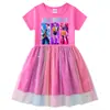 Vestido de Princesa com Lantejoulas Arco-Íris e Malha para Meninas, Manga Curta de Verão, Manga Longa Primavera-Outono, Grupo Kpop Hunter Girl
