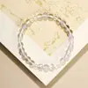 Pulsera Anillo Liso de Cristal Blanco con Amatista Lavanda Natural y Cuentas Separadoras Grandes y Pequeñas, Joyería de Cristal Simple y Elegante