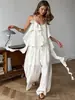 Conjunto Casual de Moda Nova Europeu e Americano Transfronteiriço Primavera/Verão 2026 com Camisola com Babados e Calça Longa Feminina para um Look Elegante no Trajeto para o Trabalho