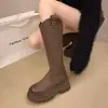 Botas altas hasta la rodilla de suela gruesa para mujer, adelgazantes y que aumentan la altura, estilo motero, modernas botas de otoño de caña alta nuevas