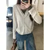 Fotos reales: Nuevo suéter de punto a rayas patchwork estilo coreano para otoño/invierno con aspecto en capas, capa base de manga larga, estilo mujer 25641